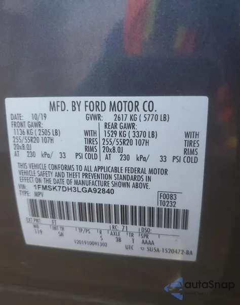 2020 Ford Explorer Xlt from USA, damaged, VIN 1FMSK7DH3LGA92840